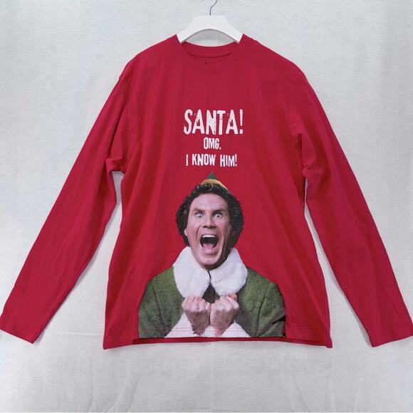 NWT Buddy the Elf Santa! OMG.  I know him! Long Sleeve T-shirt size Medium Red - Picture 1 of 5